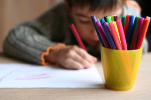 A boy drawing